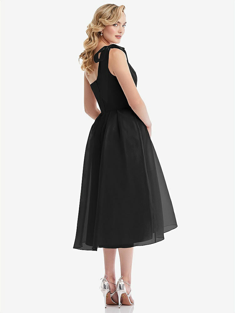 【STYLE: D835】Scarf-Tie One-Shoulder Organdy Midi Dress 【COLOR: Black】
