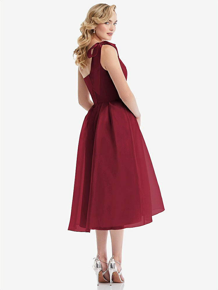 【STYLE: D835】Scarf-Tie One-Shoulder Organdy Midi Dress 【COLOR: Claret】