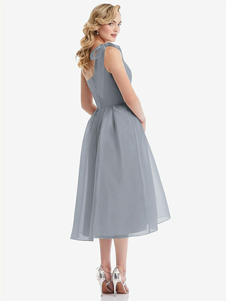 【STYLE: D835】Scarf-Tie One-Shoulder Organdy Midi Dress 【COLOR: Platinum】
