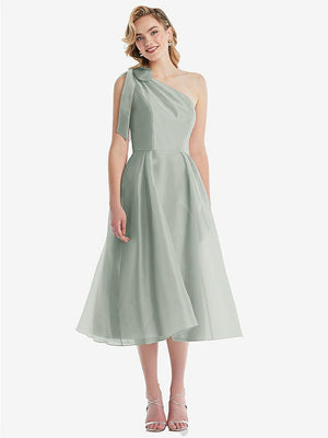 【NEW】【STYLE: D835】スカーフタイ ワンショーダー オルガンディ MIDI ドレス 【COLOR: Willow Green】【SIZE: 00-30W】