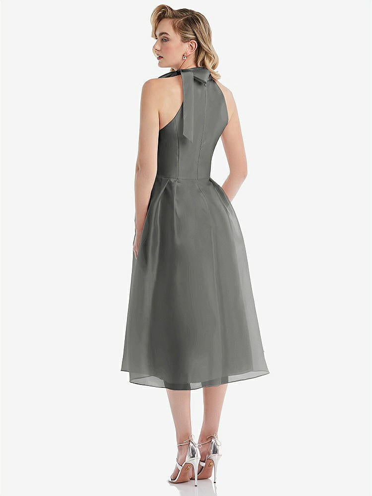 【NEW】【STYLE: D833】スカーフタイ ハイネック ホルター オルガンディ ミディ ドレス【COLOR: Charcoal Gray】【SIZE: 00-30W】