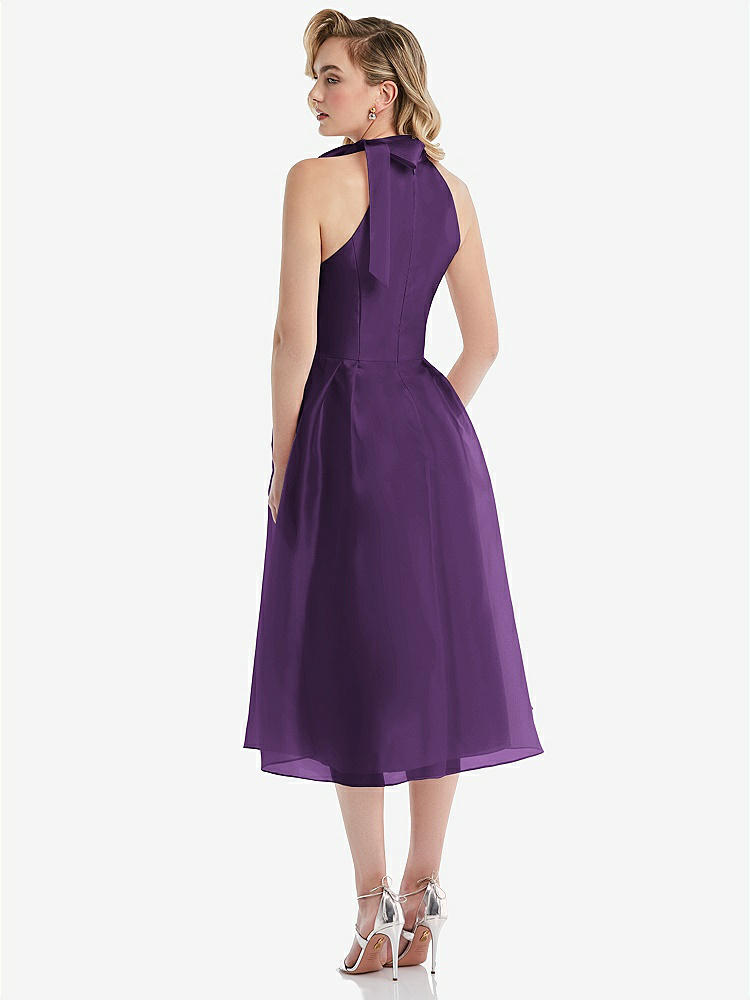 【STYLE: D833】Scarf-Tie High-Neck Halter Organdy Midi Dress【COLOR: Majestic】