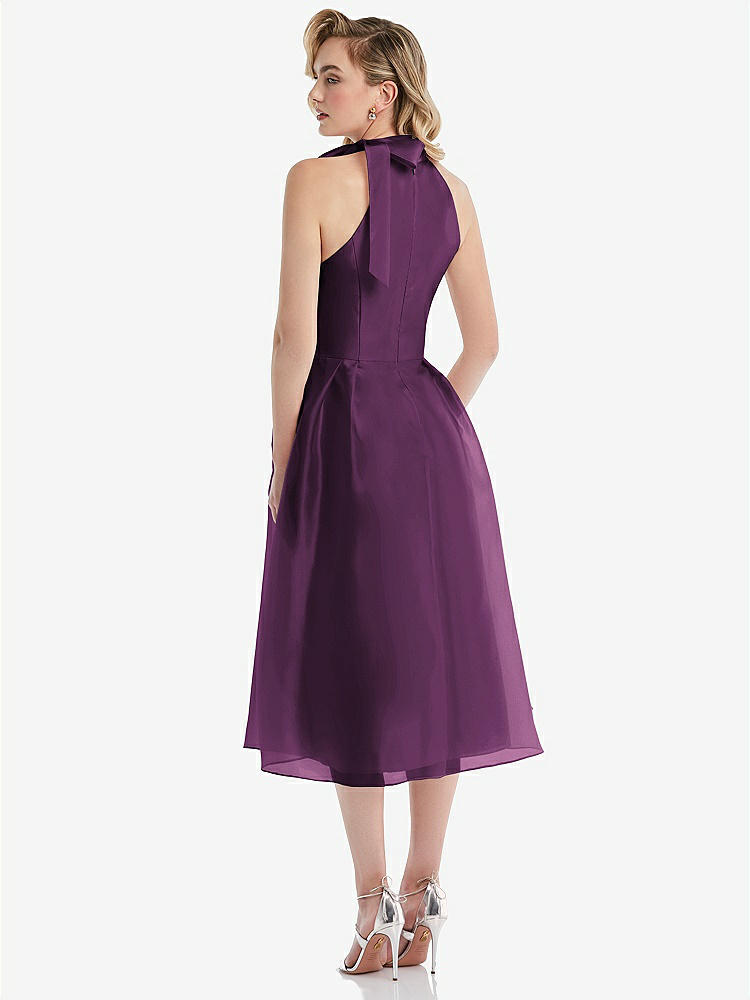 【STYLE: D833】Scarf-Tie High-Neck Halter Organdy Midi Dress【COLOR: Aubergine】