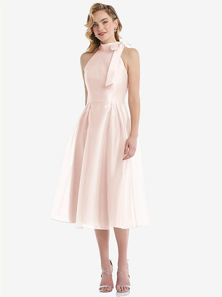 【NEW】【STYLE: D833】スカーフタイ ハイネック ホルター オルガンディ ミディ ドレス【COLOR: Blush】【SIZE: 00-30W】