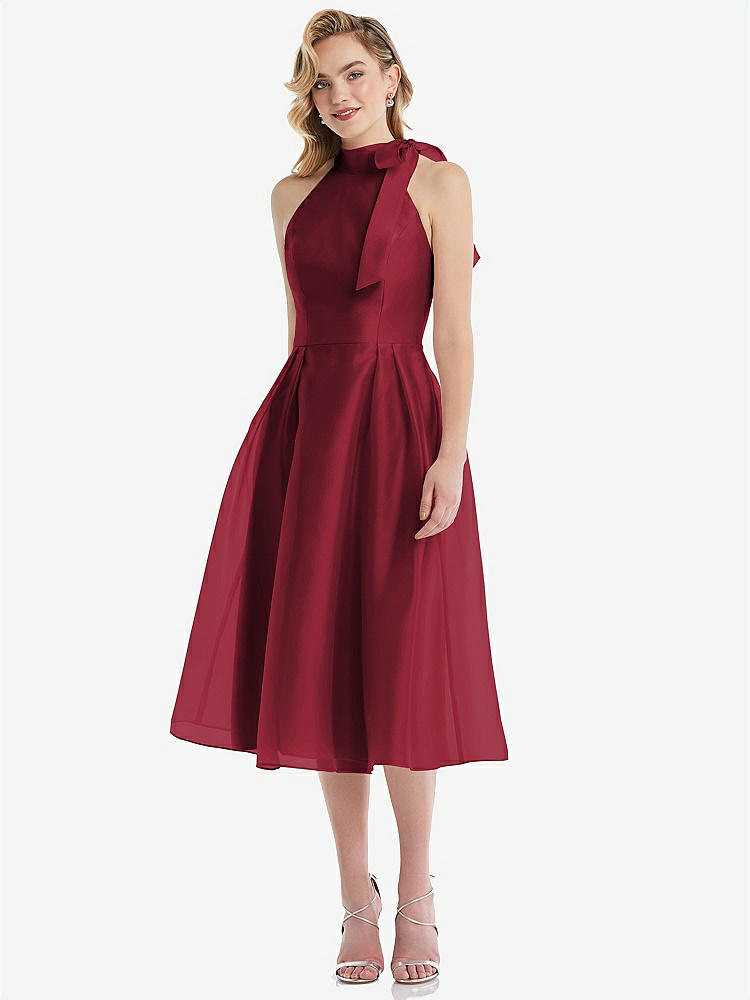【NEW】【STYLE: D833】スカーフタイ ハイネック ホルター オルガンディ ミディ ドレス【COLOR: Claret】【SIZE: 00-30W】