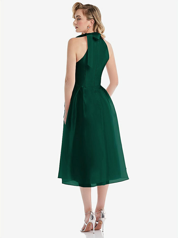【STYLE: D833】Scarf-Tie High-Neck Halter Organdy Midi Dress【COLOR: Hunter Green】