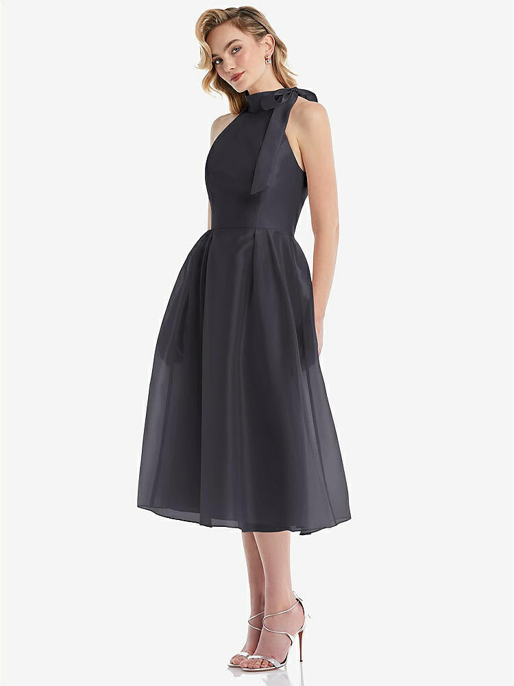 【NEW】【STYLE: D833】スカーフタイ ハイネック ホルター オルガンディ ミディ ドレス【COLOR: Onyx】【SIZE: 00-30W】