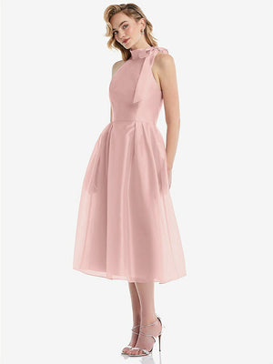 【NEW】【STYLE: D833】スカーフタイ ハイネック ホルター オルガンディ ミディ ドレス【COLOR: Rose - PANTONE Rose Quartz】【SIZE: 00-30W】