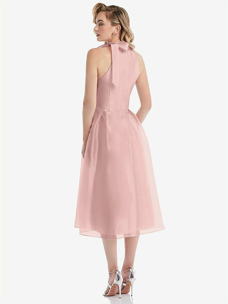 【STYLE: D833】Scarf-Tie High-Neck Halter Organdy Midi Dress【COLOR: Rose - PANTONE Rose Quartz】