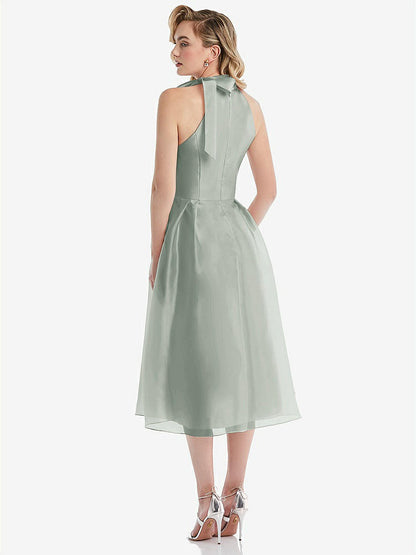 【STYLE: D833】Scarf-Tie High-Neck Halter Organdy Midi Dress【COLOR: Willow Green】