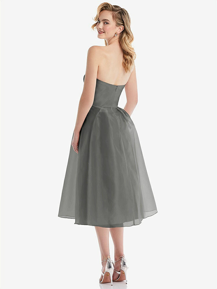 【STYLE: D834】Strapless Pleated Skirt Organdy Midi Dress【COLOR: Charcoal Gray】