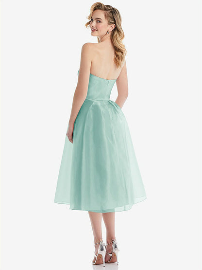【STYLE: D834】Strapless Pleated Skirt Organdy Midi Dress【COLOR: Coastal】