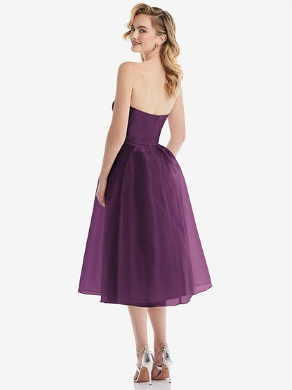 【STYLE: D834】Strapless Pleated Skirt Organdy Midi Dress【COLOR: Aubergine】