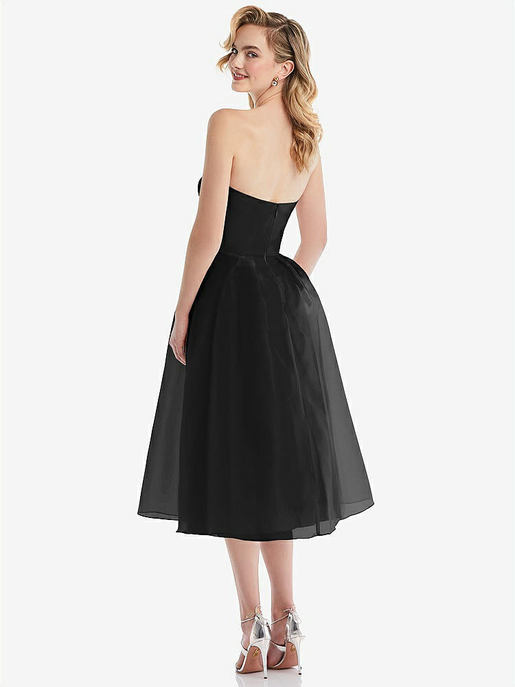 【STYLE: D834】Strapless Pleated Skirt Organdy Midi Dress【COLOR: Black】