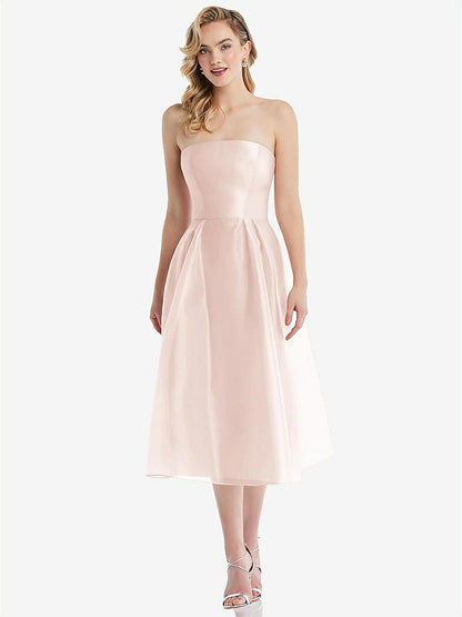 【STYLE: D834】Strapless Pleated Skirt Organdy Midi Dress【COLOR: Blush】
