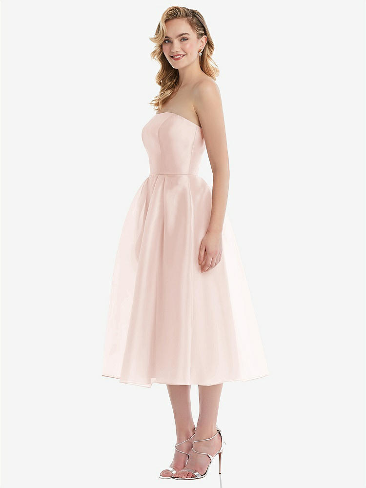 【STYLE: D834】Strapless Pleated Skirt Organdy Midi Dress【COLOR: Blush】