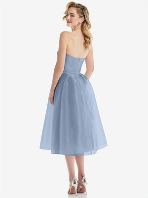 【STYLE: D834】Strapless Pleated Skirt Organdy Midi Dress【COLOR: Cloudy】
