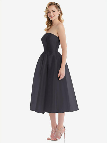 【NEW】【STYLE: D834】ストラップレス プリーツ スカート オルガンディ ミディ ドレス【COLOR: Onyx】【SIZE: 00-30W】