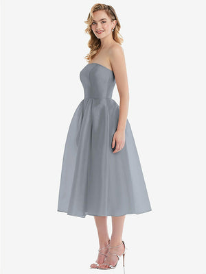 【NEW】【STYLE: D834】ストラップレス プリーツ スカート オルガンディ ミディ ドレス【COLOR: Platinum】【SIZE: 00-30W】