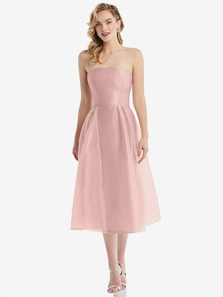 【NEW】【STYLE: D834】ストラップレス プリーツ スカート オルガンディ ミディ ドレス【COLOR: Rose - PANTONE Rose Quartz】【SIZE: 00-30W】