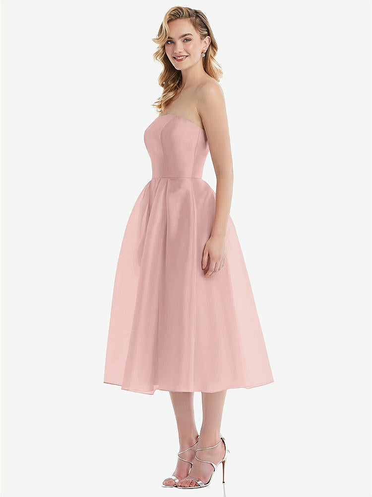 【NEW】【STYLE: D834】ストラップレス プリーツ スカート オルガンディ ミディ ドレス【COLOR: Rose - PANTONE Rose Quartz】【SIZE: 00-30W】