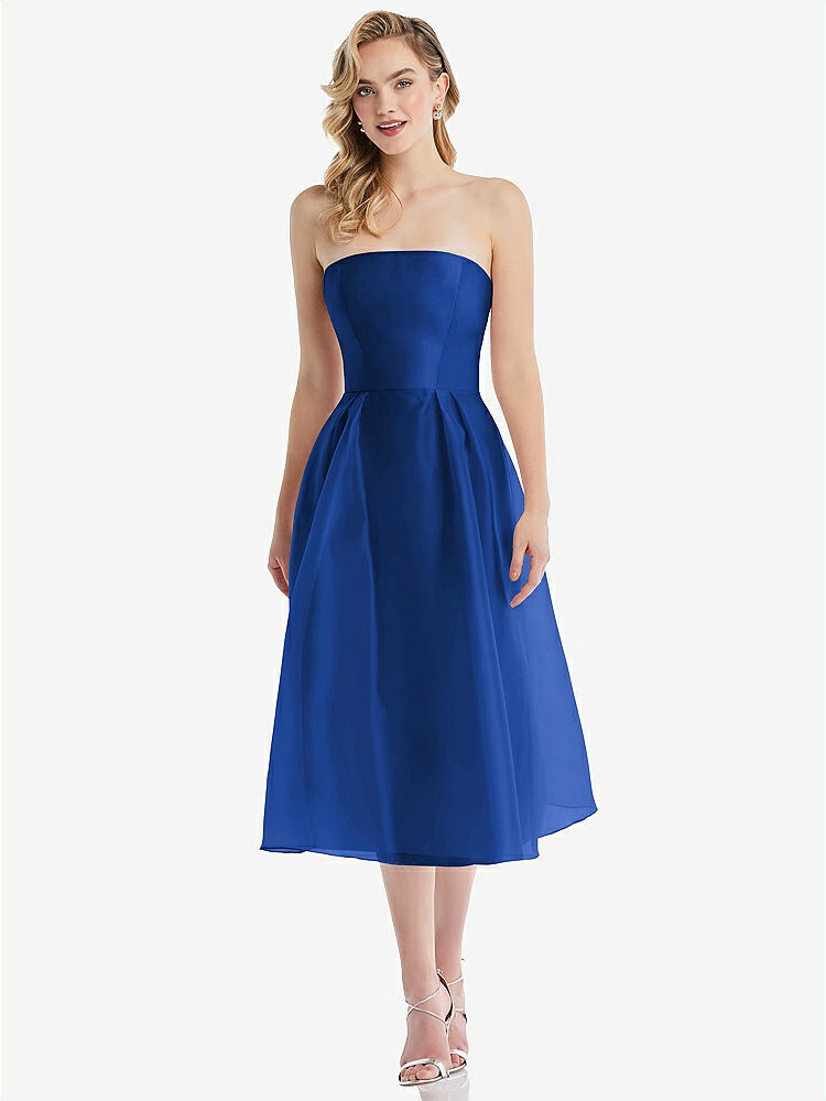 【STYLE: D834】Strapless Pleated Skirt Organdy Midi Dress【COLOR: Sapphire】