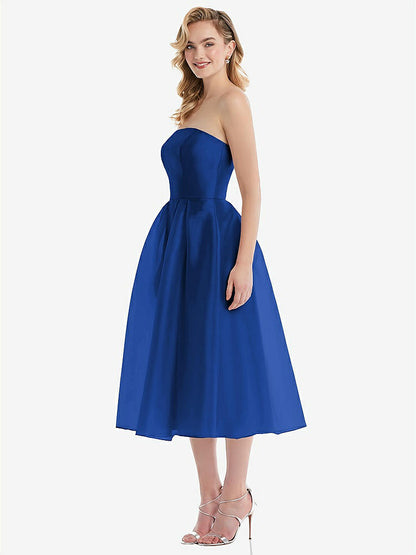 【STYLE: D834】Strapless Pleated Skirt Organdy Midi Dress【COLOR: Sapphire】