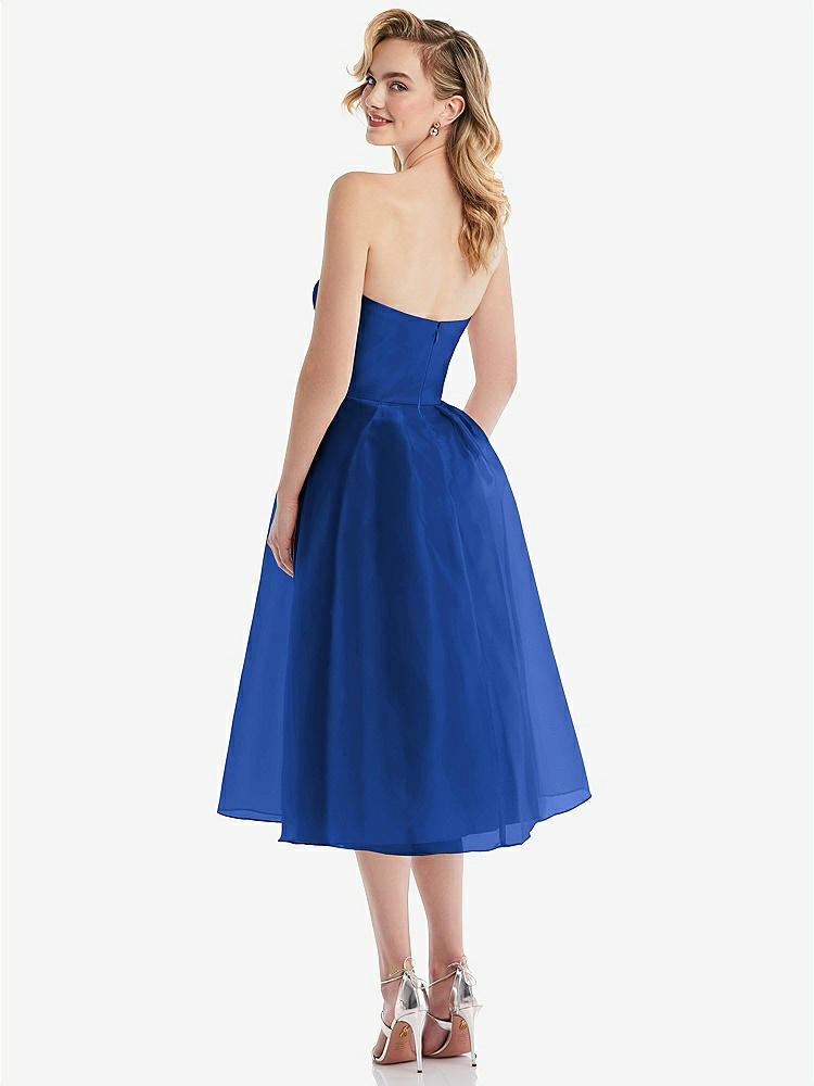 【STYLE: D834】Strapless Pleated Skirt Organdy Midi Dress【COLOR: Sapphire】