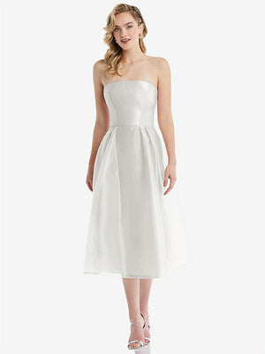 【NEW】【STYLE: D834】ストラップレス プリーツ スカート オルガンディ ミディ ドレス【COLOR: Starlight】【SIZE: 00-30W】