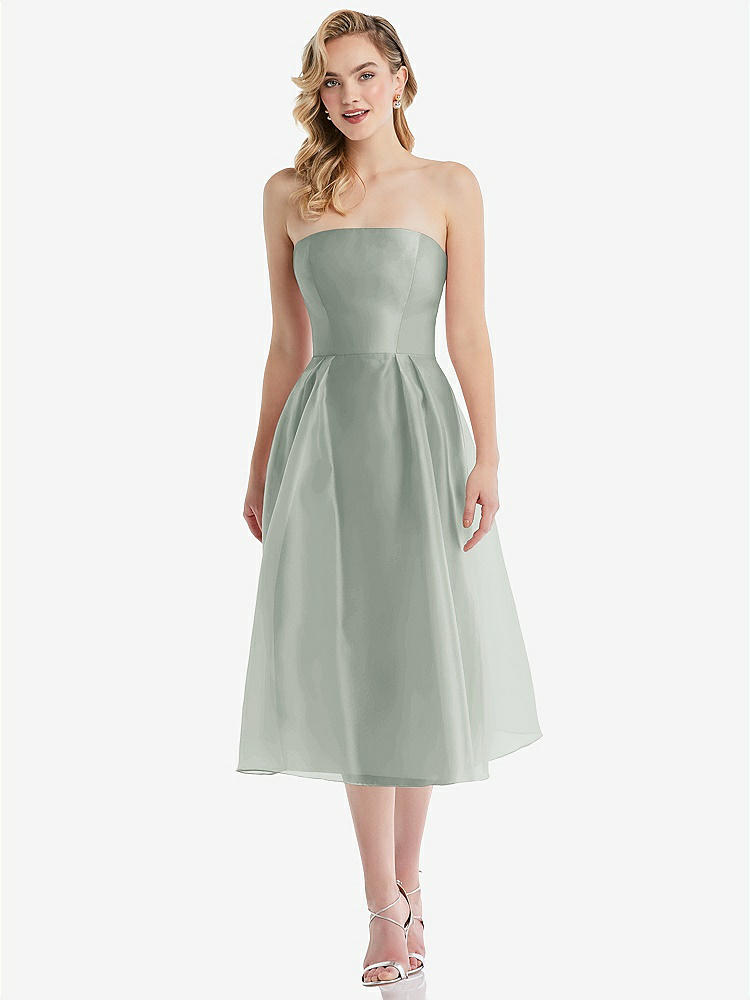 【NEW】【STYLE: D834】ストラップレス プリーツ スカート オルガンディ ミディ ドレス【COLOR: Willow Green】【SIZE: 00-30W】
