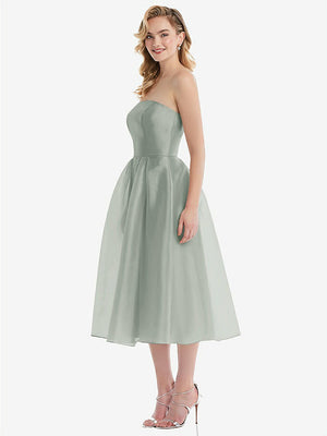 【NEW】【STYLE: D834】ストラップレス プリーツ スカート オルガンディ ミディ ドレス【COLOR: Willow Green】【SIZE: 00-30W】