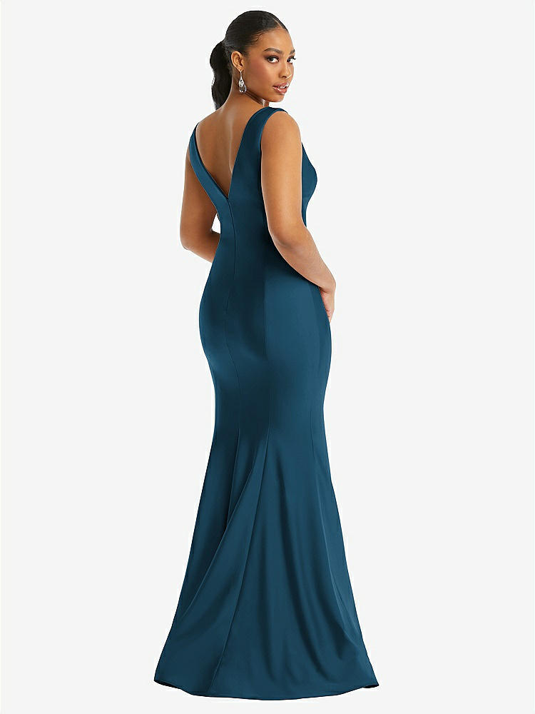 【STYLE: CS100】Shirred Shoulder Stretch Satin Mermaid Dress with Slight Train【COLOR: Atlantic Blue】