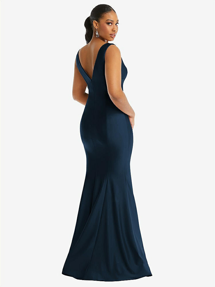 【STYLE: CS100】Shirred Shoulder Stretch Satin Mermaid Dress with Slight Train【COLOR: Midnight Navy】