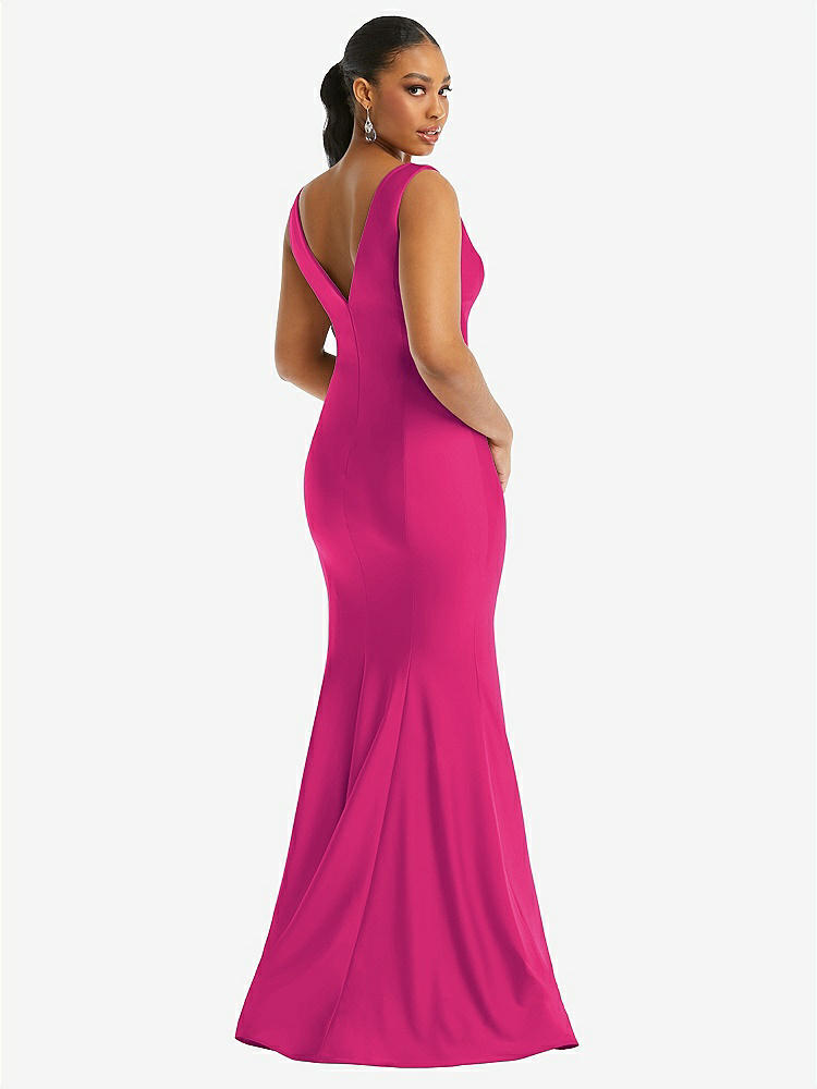 【STYLE: CS100】Shirred Shoulder Stretch Satin Mermaid Dress with Slight Train【COLOR: Think Pink】