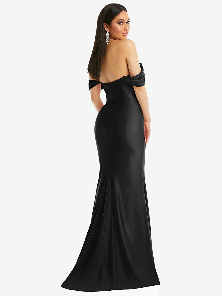 【STYLE: CS101】Off-the-Shoulder Corset Stretch Satin Mermaid Dress with Slight Train【COLOR: Black】