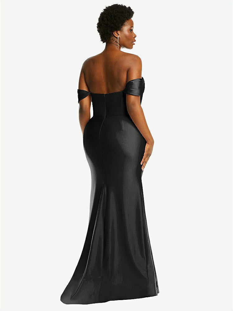 【STYLE: CS101】Off-the-Shoulder Corset Stretch Satin Mermaid Dress with Slight Train【COLOR: Black】