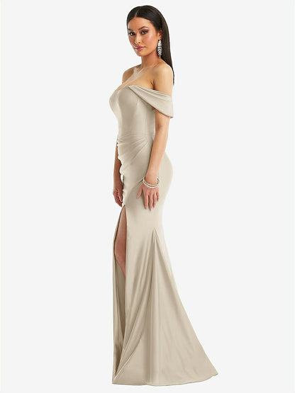 【STYLE: CS101】Off-the-Shoulder Corset Stretch Satin Mermaid Dress with Slight Train【COLOR: Champagne】