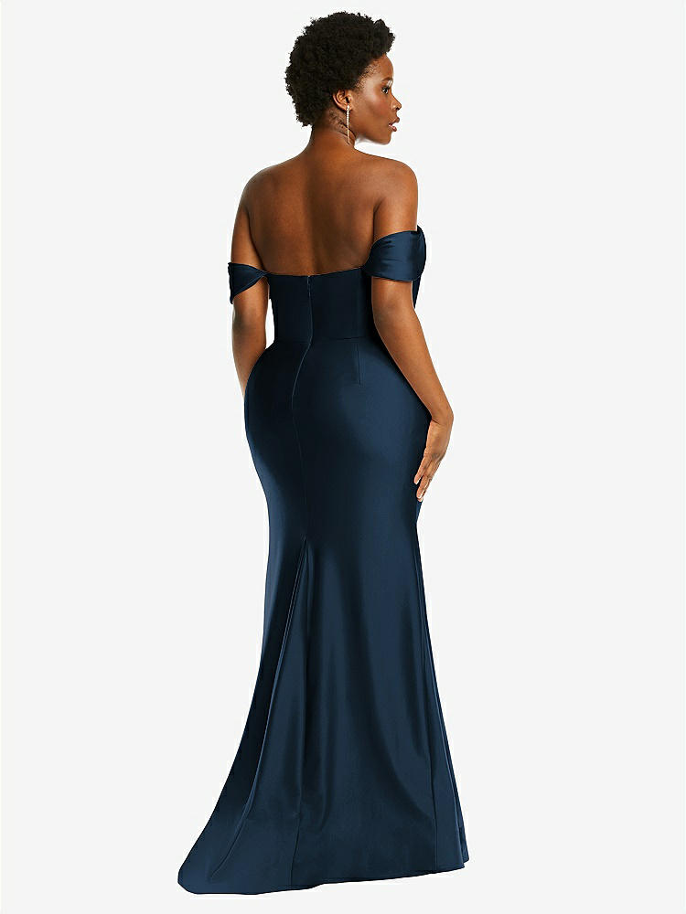 【STYLE: CS101】Off-the-Shoulder Corset Stretch Satin Mermaid Dress with Slight Train【COLOR: Midnight Navy】