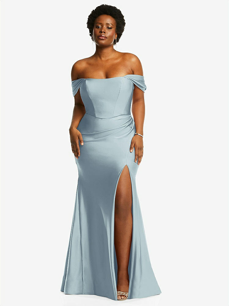 【STYLE: CS101】Off-the-Shoulder Corset Stretch Satin Mermaid Dress with Slight Train【COLOR: Mist】