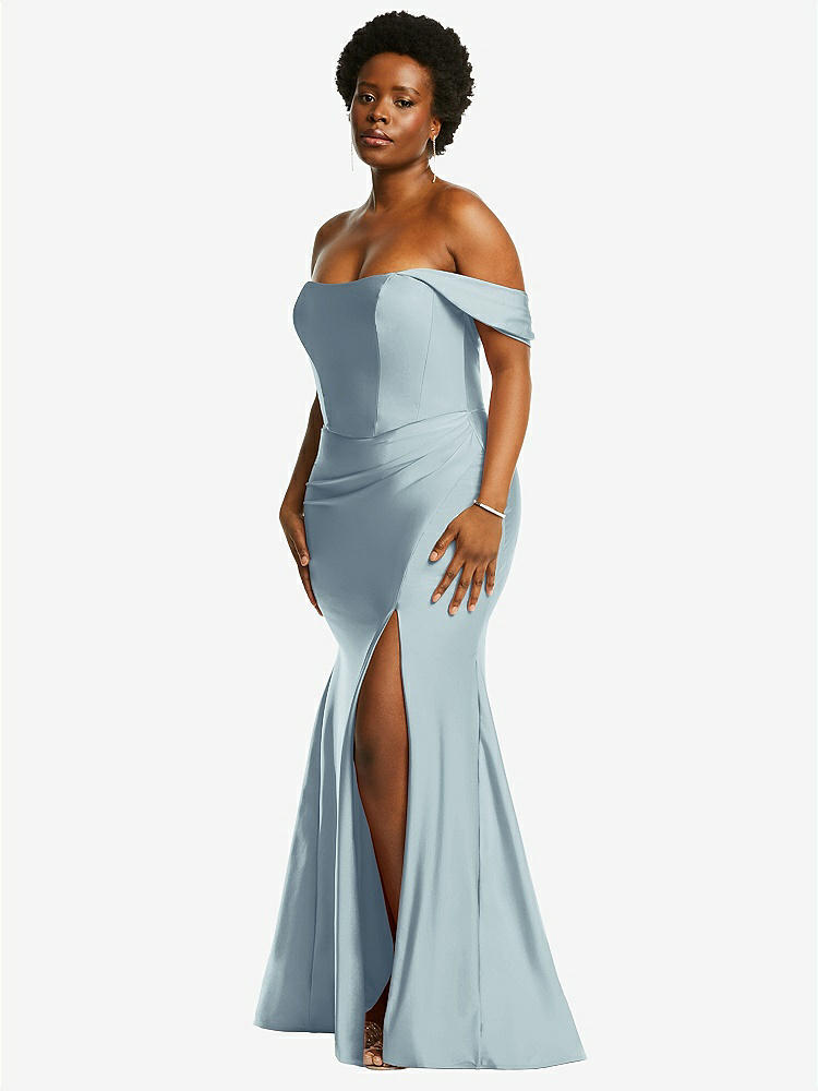 【STYLE: CS101】Off-the-Shoulder Corset Stretch Satin Mermaid Dress with Slight Train【COLOR: Mist】