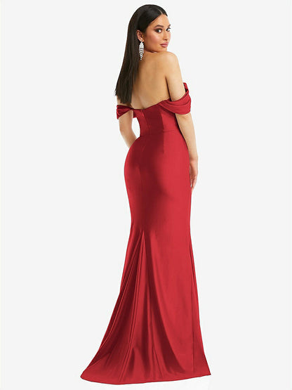 【STYLE: CS101】Off-the-Shoulder Corset Stretch Satin Mermaid Dress with Slight Train【COLOR: Poppy Red】