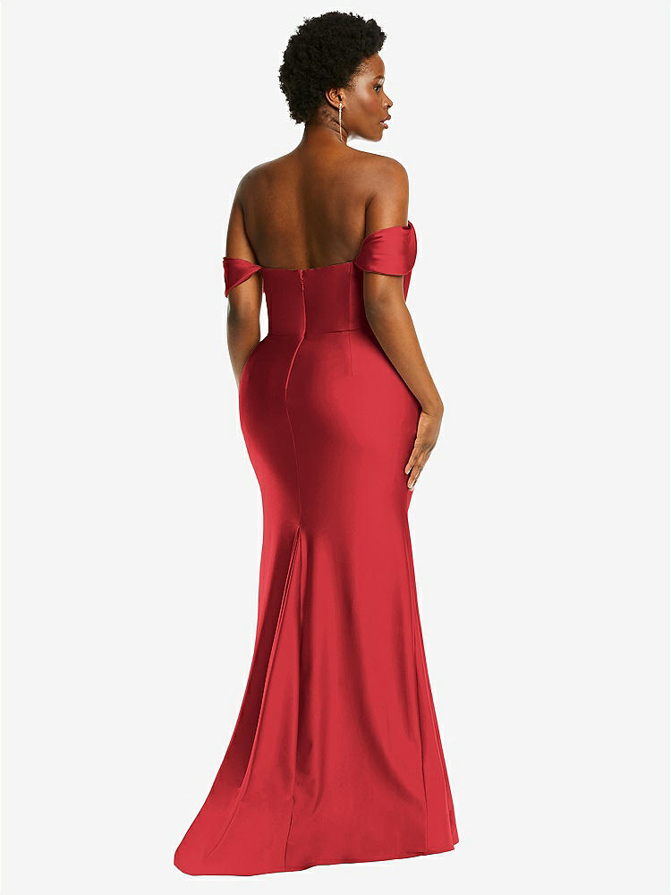 【STYLE: CS101】Off-the-Shoulder Corset Stretch Satin Mermaid Dress with Slight Train【COLOR: Poppy Red】