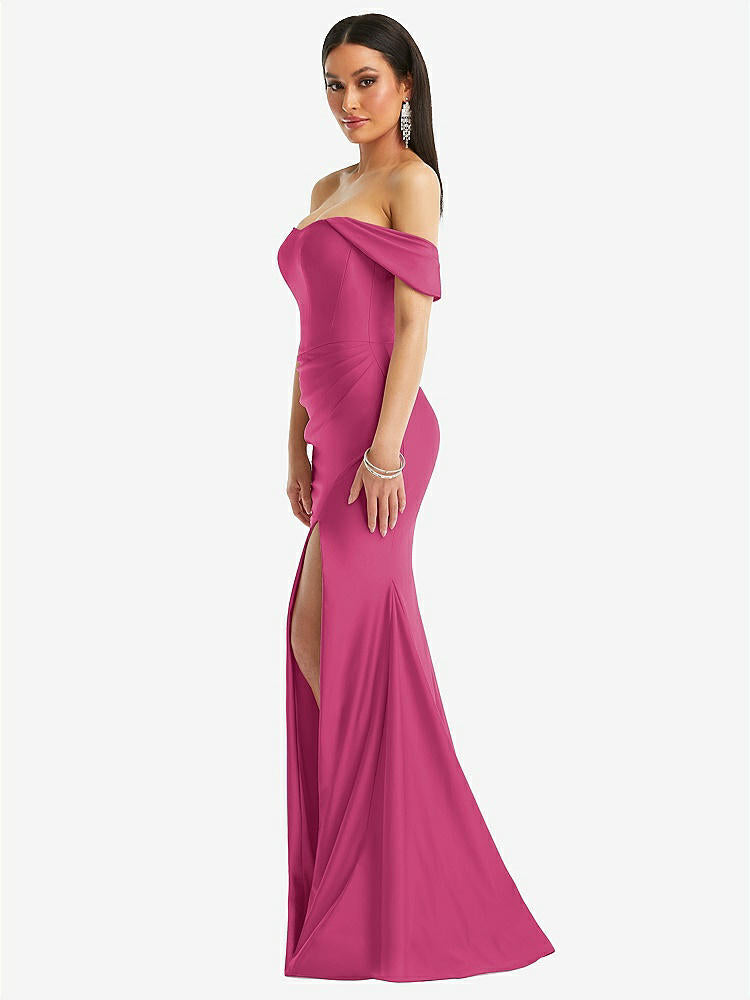 【STYLE: CS101】Off-the-Shoulder Corset Stretch Satin Mermaid Dress with Slight Train【COLOR: Tea Rose】
