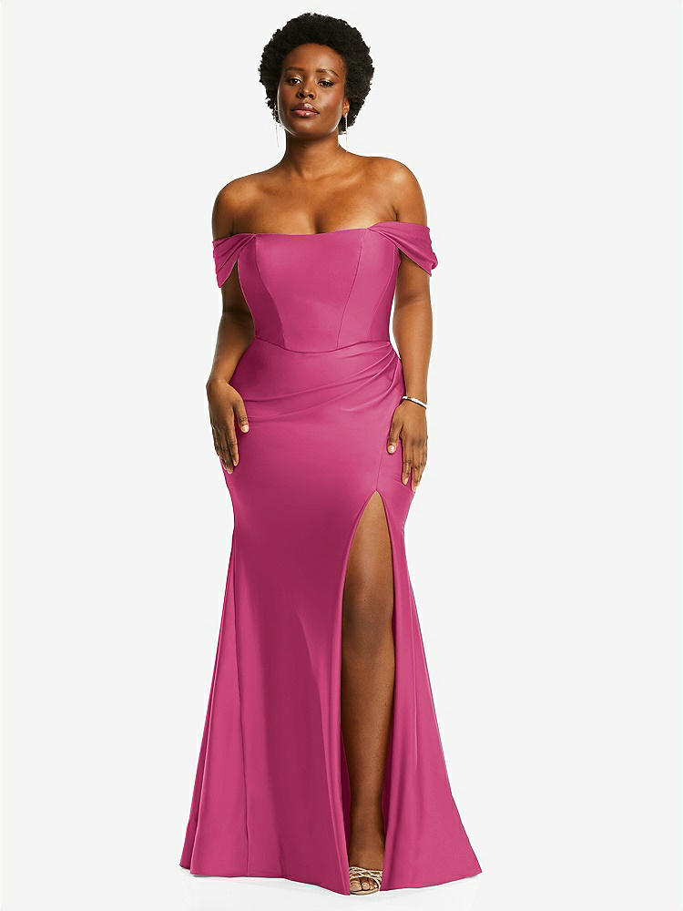 【STYLE: CS101】Off-the-Shoulder Corset Stretch Satin Mermaid Dress with Slight Train【COLOR: Tea Rose】