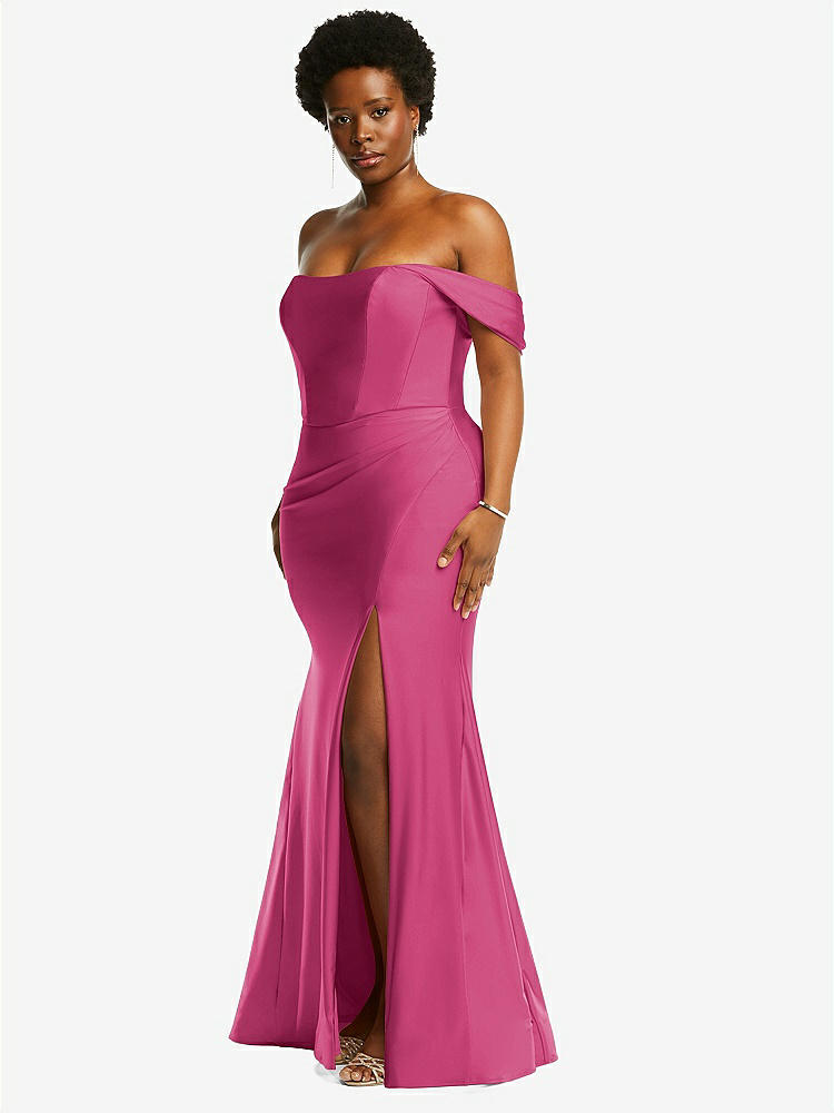 【STYLE: CS101】Off-the-Shoulder Corset Stretch Satin Mermaid Dress with Slight Train【COLOR: Tea Rose】