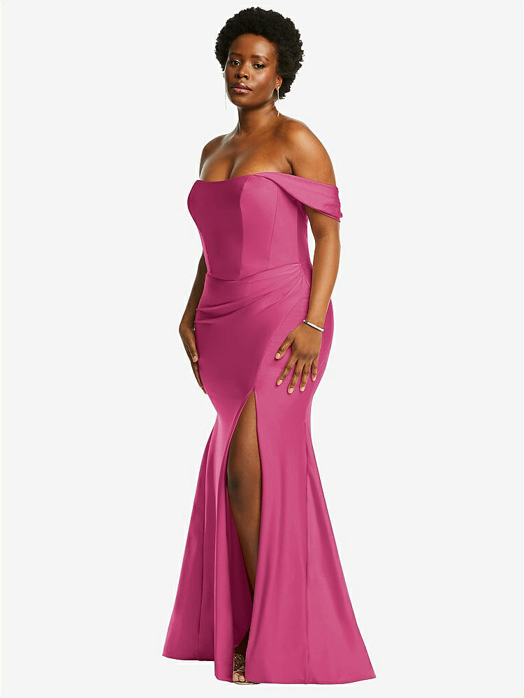 【STYLE: CS101】Off-the-Shoulder Corset Stretch Satin Mermaid Dress with Slight Train【COLOR: Tea Rose】