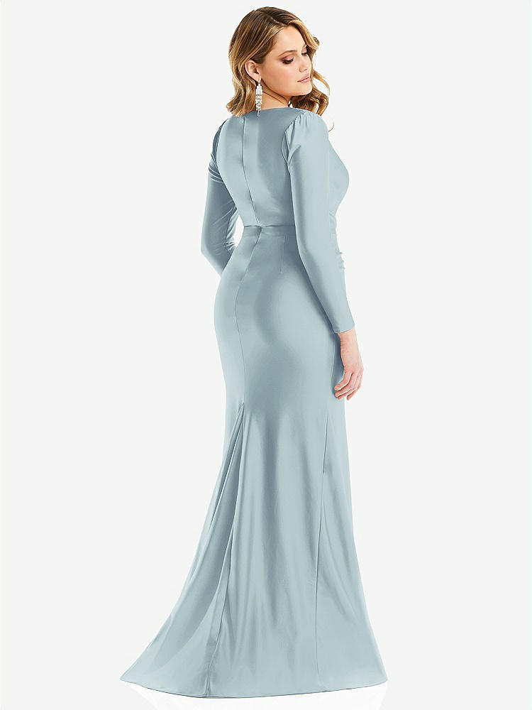 【STYLE: CS102】Long Sleeve Draped Wrap Stretch Satin Mermaid Dress with Slight Train【COLOR: Mist】