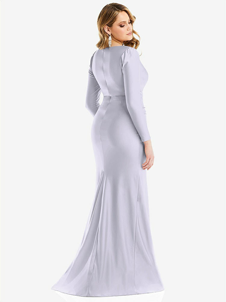 【NEW】【STYLE: CS102】長い 袖 ドレープ ラップ ストレッチ サテン 人魚 ドレス わずかな 電車【COLOR: Silver Dove】【SIZE: 00-30W】