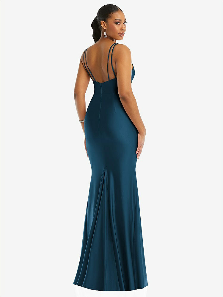 【STYLE: CS103】Deep V-Neck Stretch Satin Mermaid Dress with Slight Train【COLOR: Atlantic Blue】