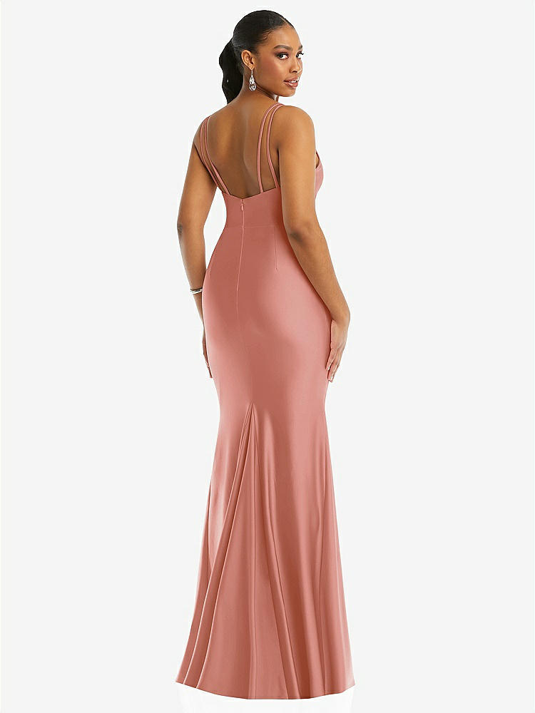 【STYLE: CS103】Deep V-Neck Stretch Satin Mermaid Dress with Slight Train【COLOR: Desert Rose】
